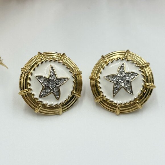 Vintage Butler Rhinestone and Enamel Starfish ClipOn Earrings - Picture 2 of 6